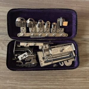 Vintage Greist Attachment Sewing Machine Parts And Accessories With Metal Case